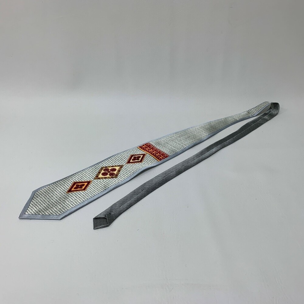 Claudio Nucci Men's Neck Tie Gray Red Yellow Floral Diamond‎